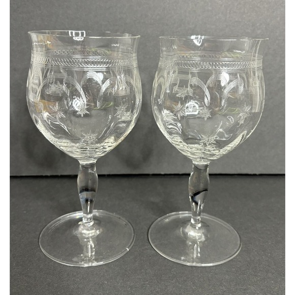 Franciscan Other - 2 Franciscan Tiffin Needle Etch Wine Glasses Optic Chain Stars & Stripes Design